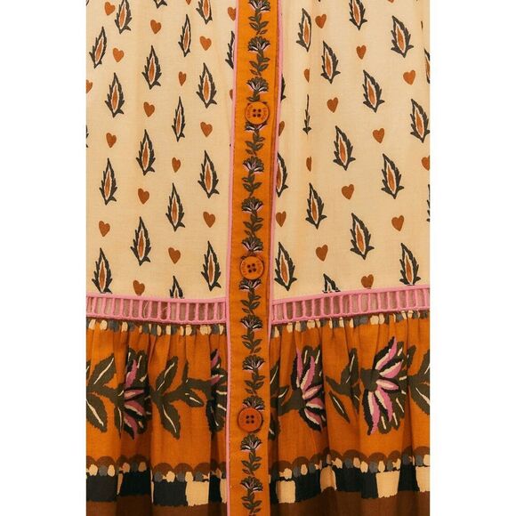 Farm Rio Beige Ainika Floral V Neck Midi Dress Small NEW - Picture 4 of 7